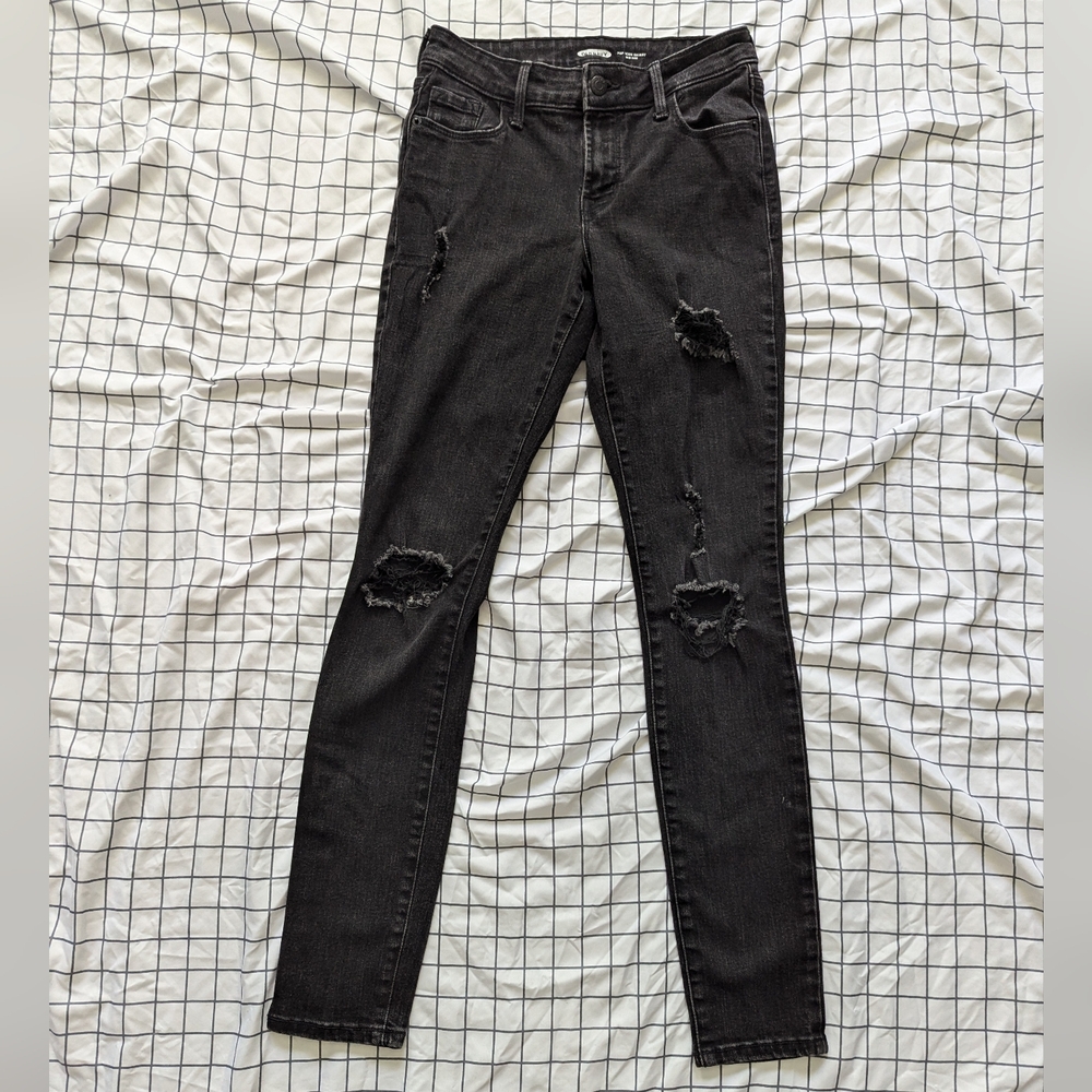 Black Old Navy Mid-Rise Ripped Jeans